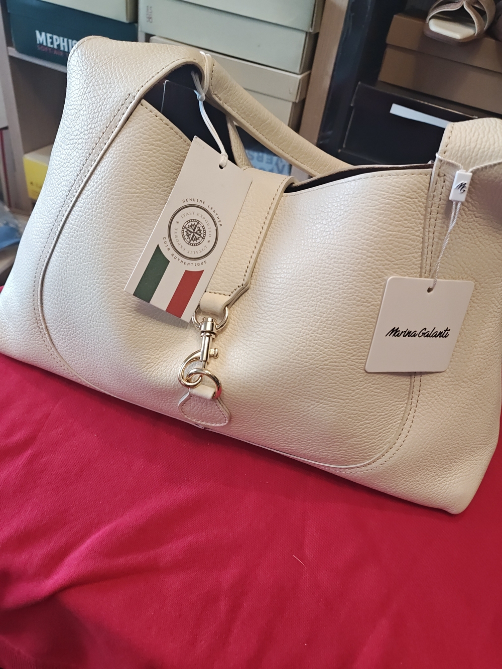 Martina Galanti Cream Leather Shoulder Tote